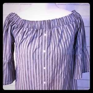 Small blush blue and white striped shirt dress